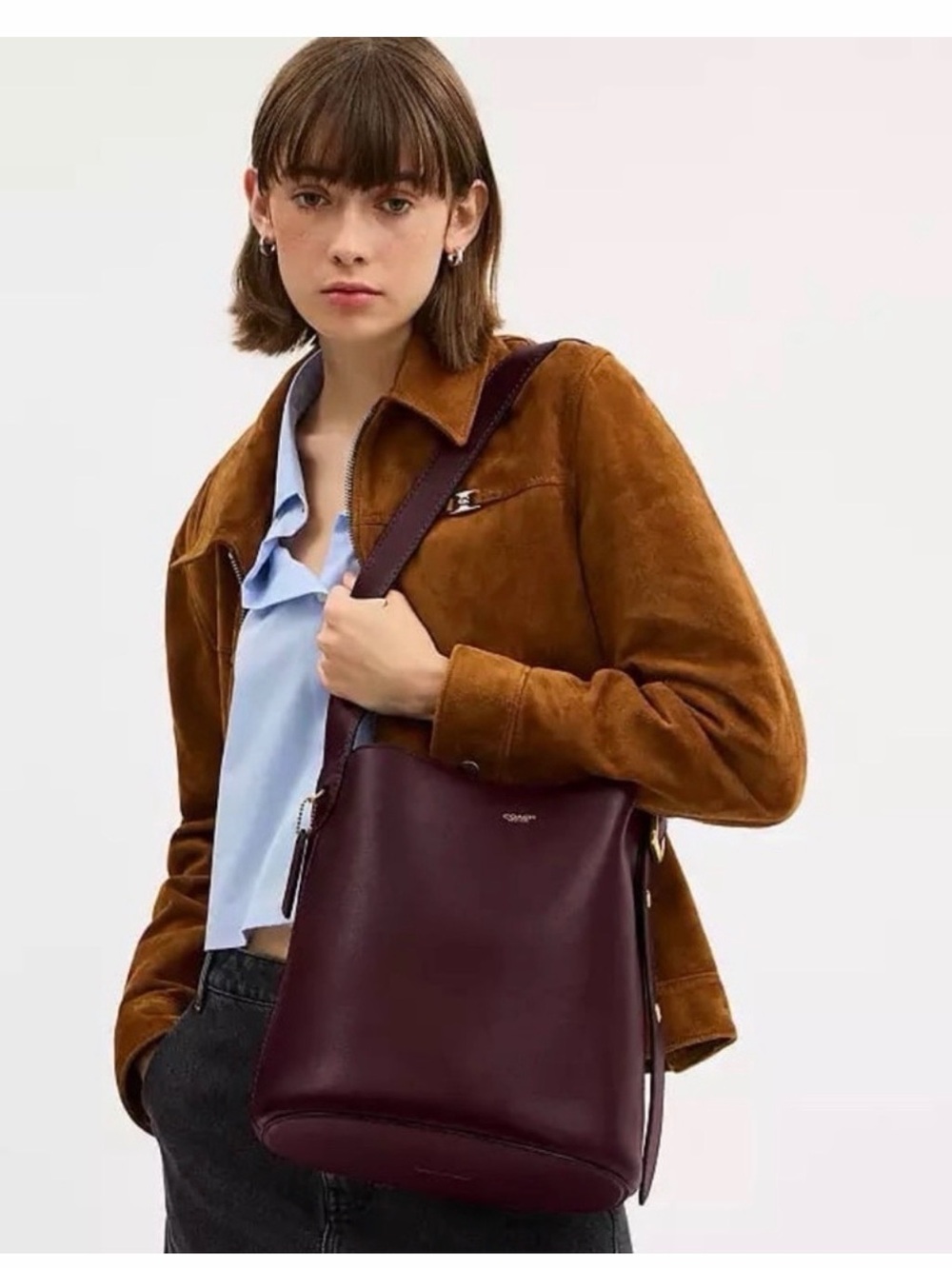 New!💜Coach Burgundy Leather Bucket Shoulder Bag 💜